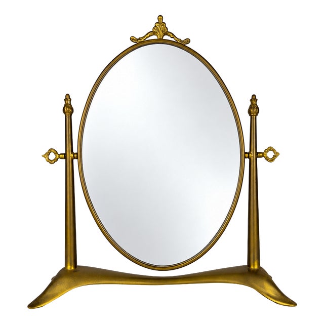 Vintage Tabletop Vanity Mirror in Brass, Italy, 1950s For Sale