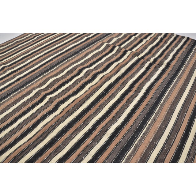 Textile 1960s Stripe Designer Turkish Natural Wool Kilim Rug For Sale - Image 7 of 11