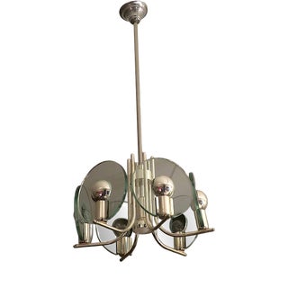 Silver-Plated Chandelier with Six Cut Glass Discs, Italy, 1960s For Sale