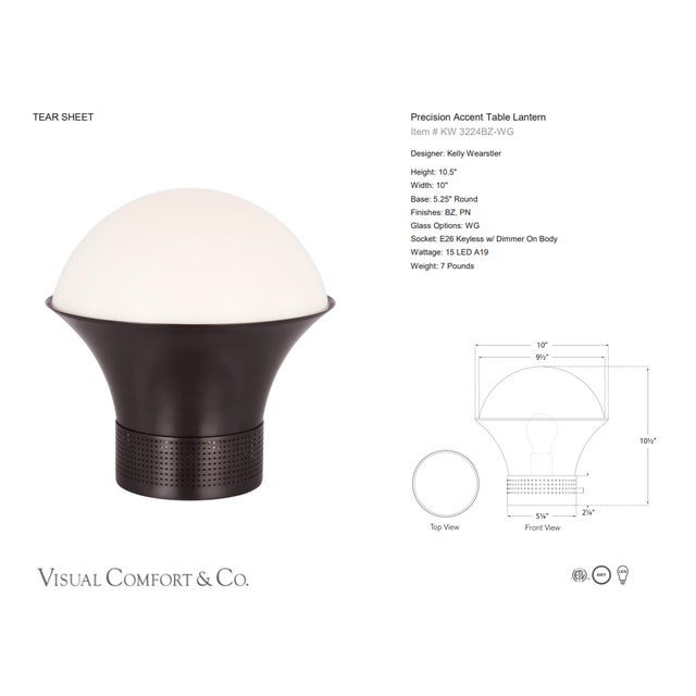 Kelly Wearstler by Visual Comfort Signature Precision Accent Table Lantern in Bronze with White Glass Designer: Kelly...