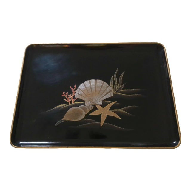 1970s Black Otagiri Sea Life Tray For Sale