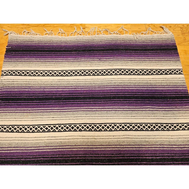 Vintage American Southwestern Kilim Rug, Handwoven Wool, Stripe Pattern, Lavender & Ivory, 4x6 For Sale In Chicago - Image 6 of 11
