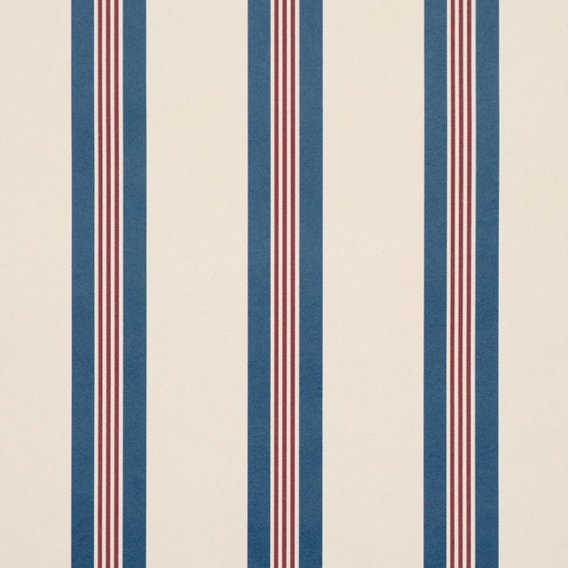 Traditional Schumacher Chatham Stripe Wallcovering In Americana For Sale - Image 3 of 6