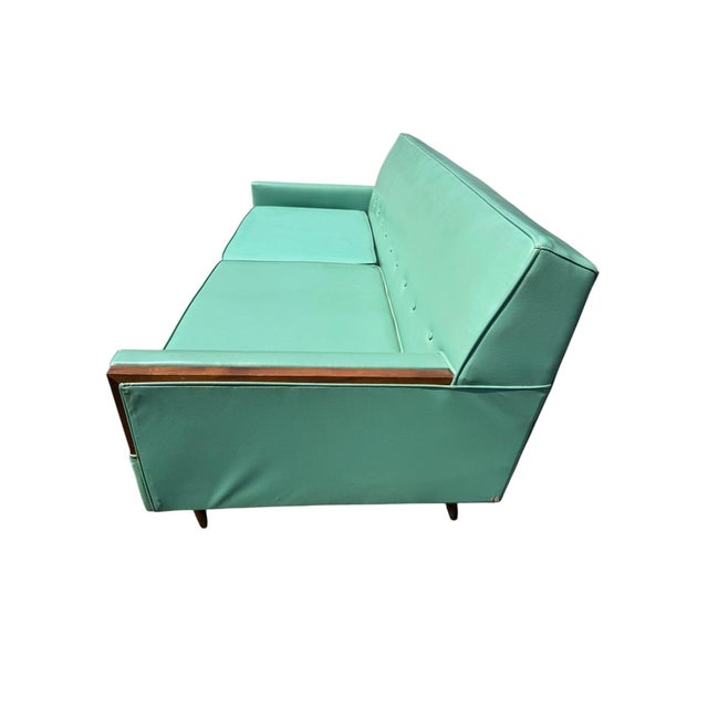 Wood Mid-Century Modern Turquoise & Walnut Love Seat For Sale - Image 7 of 8