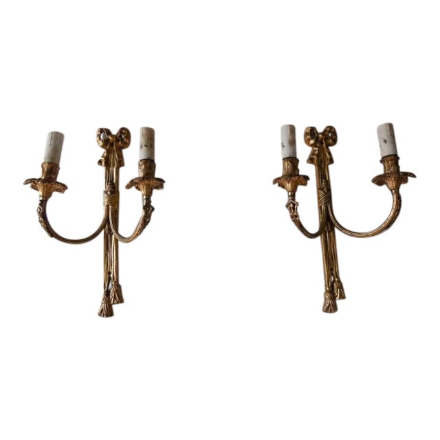 C 1900 French Cast Bronze Bows & Tassels Sconces For Sale
