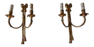 C 1900 French Cast Bronze Bows & Tassels Sconces