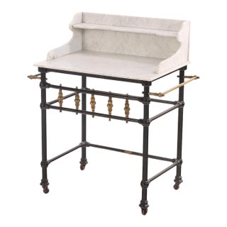 Iron and Brass Marble Top Stand, Likely French, Late 19th C. For Sale
