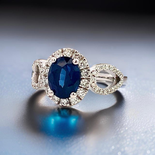 Traditional Natural Sapphire Diamond Ring Size 6.25 14k W Gold 2.31 TCW Certified For Sale - Image 3 of 14