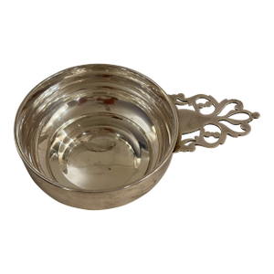 Antique Sterling Silver Porringer With Pierced Floral Handle