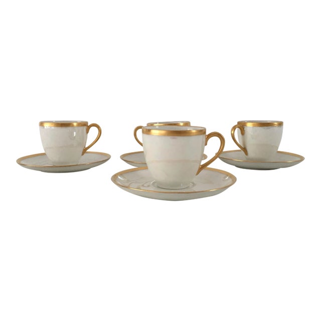 Vintage Thomas Pearl Luster White/Gilded Rim Demitasse Set - 4 Piece For Sale