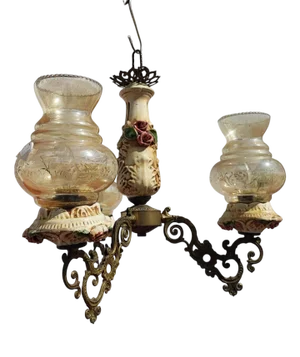 Vintage Chandelier in Ceramic with Glass and Metal