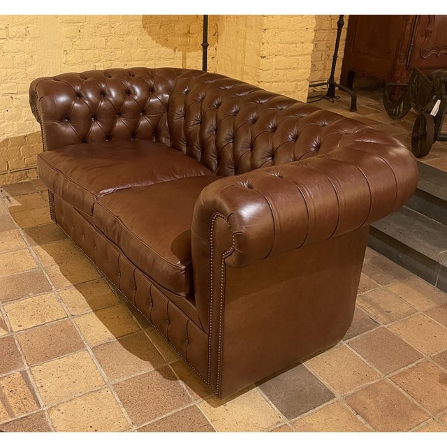 2-Seater Chesterfield Sofa in Brown Leather, 2010s For Sale - Image 10 of 15