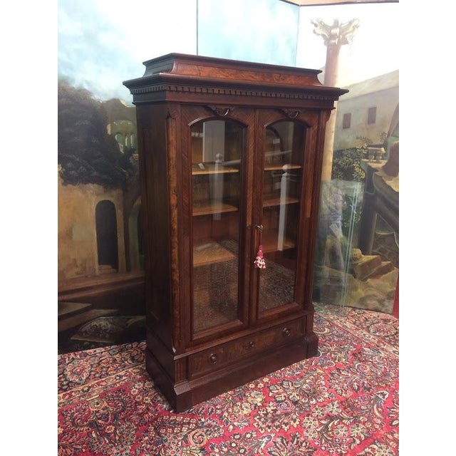 Late 19th Century Antique Bookcase, Victorian Bookcase With Glass Doors For Sale - Image 5 of 13