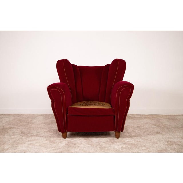 Mid-Century Modern Set of Velvet Armchairs in the style of Guglielmo Ulrich, 1950s For Sale - Image 3 of 11