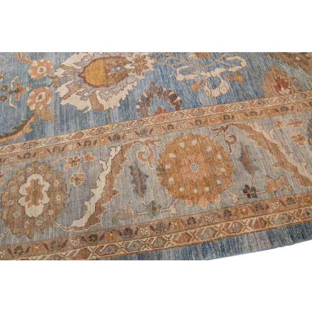 Blue Modern Sultanabad Handmade Oversize Floral Wool Rug For Sale In New York - Image 6 of 10