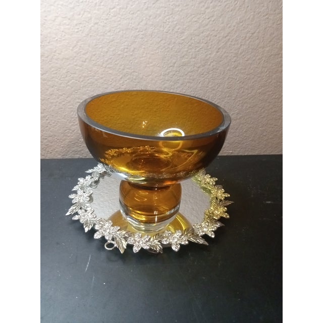 Exquisite Waterford Amber Crystal Pedestal Bowl For Sale - Image 4 of 7