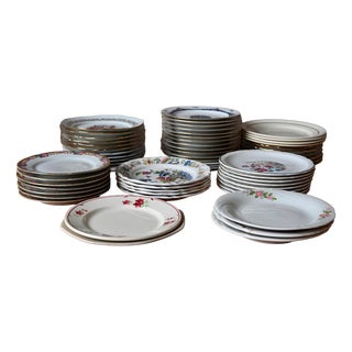 20th Century Porcelain Earthenware Dessert Plates with Various Decorations, 1950s, Set of 62 For Sale