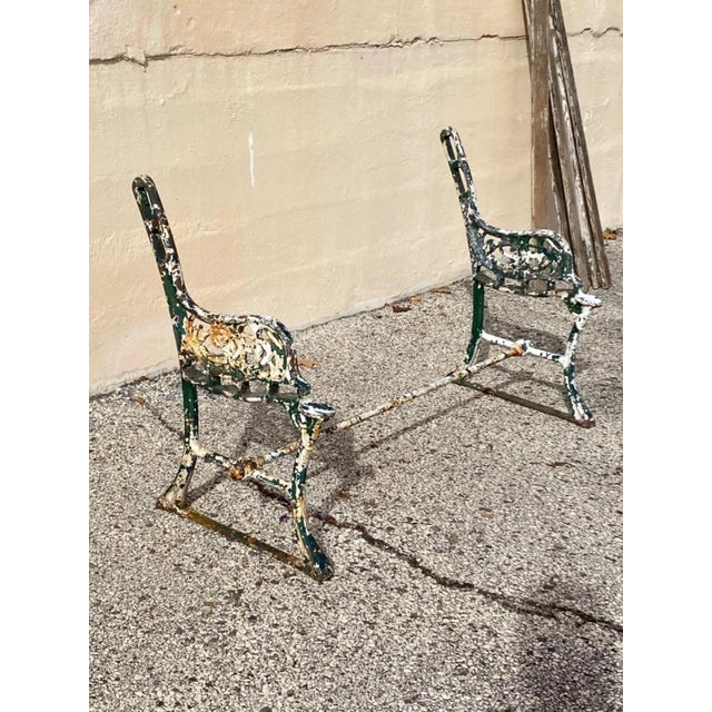 Green Antique English Victorian Cast Iron Wooden Slat Garden Seat Patio Park Bench For Sale - Image 8 of 12