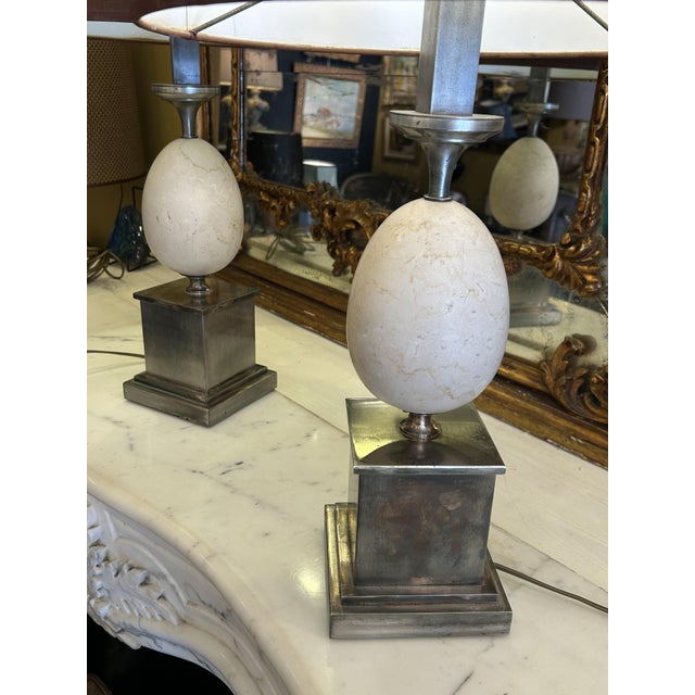 Egg-Shaped Marble and Silver-Plated Metal Lamps, 1980s, Set of 2 For Sale - Image 4 of 8