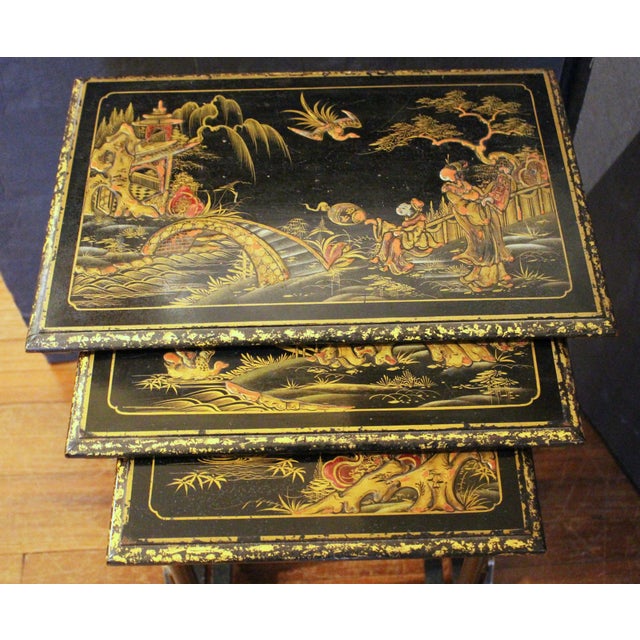 Circa 1900 English Edwardian Nest of Three Lacquer Tables For Sale In Raleigh - Image 6 of 10