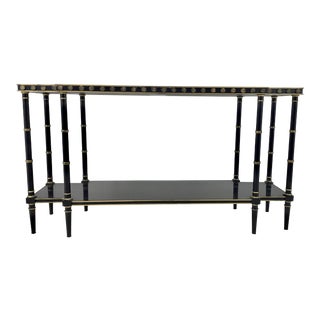 Transitional Hickory Chair Black and Gold Console Table For Sale