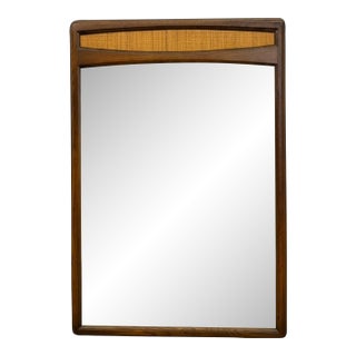 Vintage Mid-Century Modern Solid Wood Wall Mirror With Woven Cane Accent. For Sale