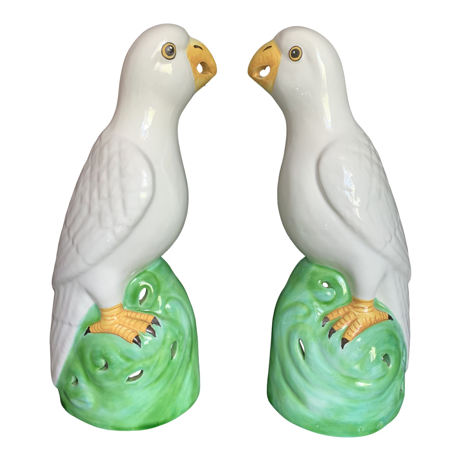 Vintage Italian Bassano Majolica Pottery Parrot Statues a Pair Chairish