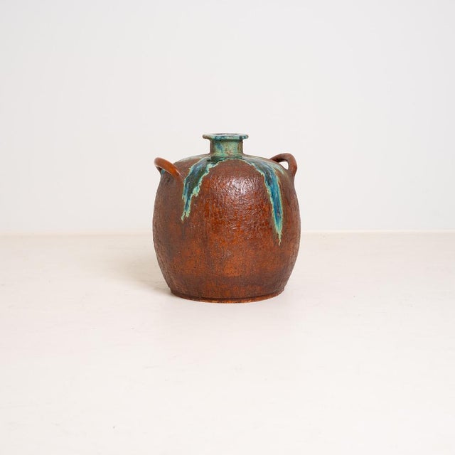 Large Handmade Ceramic Vase with Drip Glaze, 1980s For Sale - Image 6 of 6