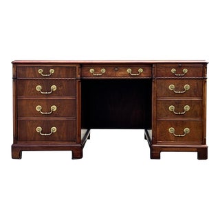 National Desks Vintage Burl Walnut Regency Style Executive Desk For Sale