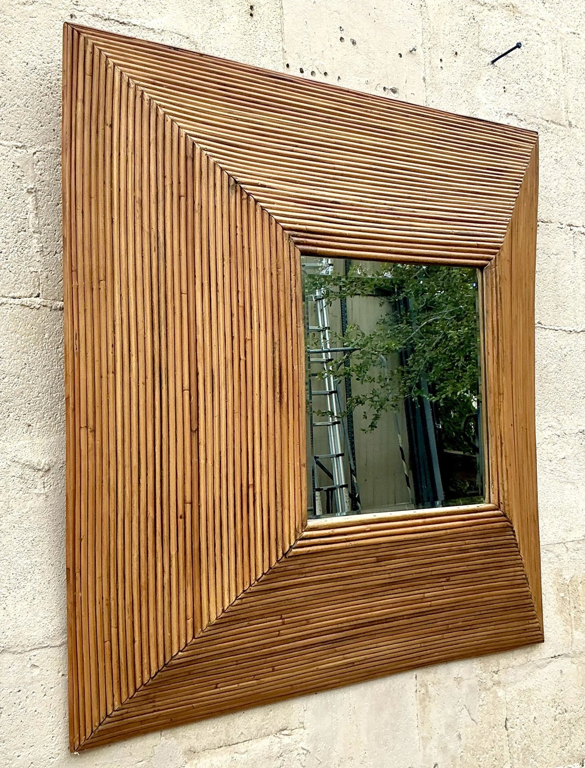 Vintage Coastal Pencil Reed Mirror - Top view