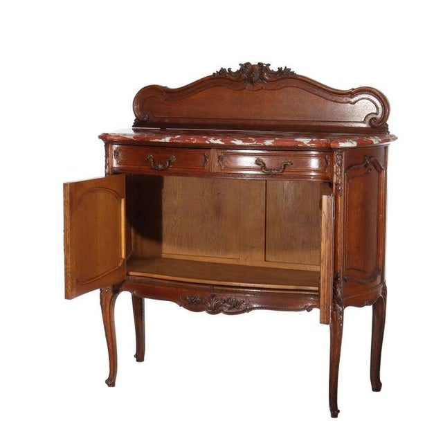 Antique French Oak Rouge Marble Top Server With Backsplash C1910 For Sale - Image 6 of 18