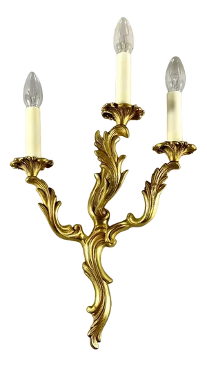 Vintage Rococo Style Gilt Bronze Wall Sconce with 3 Lights