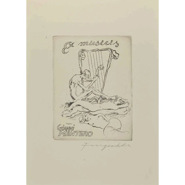 Michel Fingesten, Ex Libris Gianni Mantero, Ex Musicis, Etching, 1930s For Sale