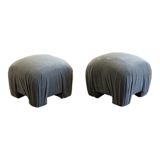 Late 20th Century Gathered Mid Century Modern Ottoman (Pair) For Sale