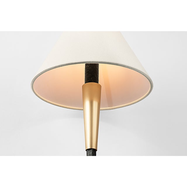 Black Thomas O'Brien for Visual Comfort Signature Cavalli 27" Tail Sconce in Aged Iron and Hand-Rubbed Antique Brass with Linen Shade For Sale - Image 8 of 11