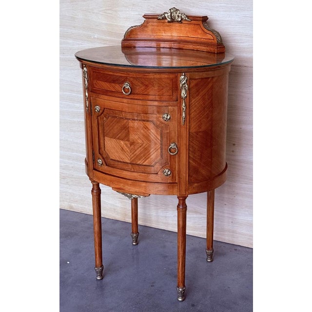 Late 19th Century 19th Century Louis XVI Marquetry Nightstands with Bronze & Mirror Crest, 1890s, Set of 2 For Sale - Image 5 of 14