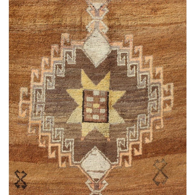 Vintage Turkish Kars Rug in Brown Colors, Tan, Taupe and Light Green For Sale In Atlanta - Image 6 of 10