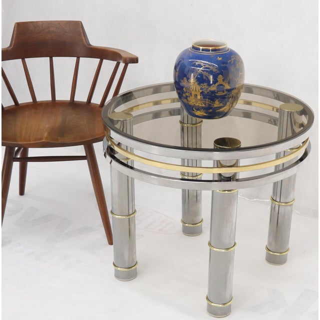 Late 20th Century Late 20th Century Chrome Brass Smoked Glass Round Side Table Stand For Sale - Image 5 of 10