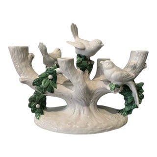 Ugo Zaccagnini Italian Bird & Branch Ceramic Candelabra, Circa 1930s–40s For Sale