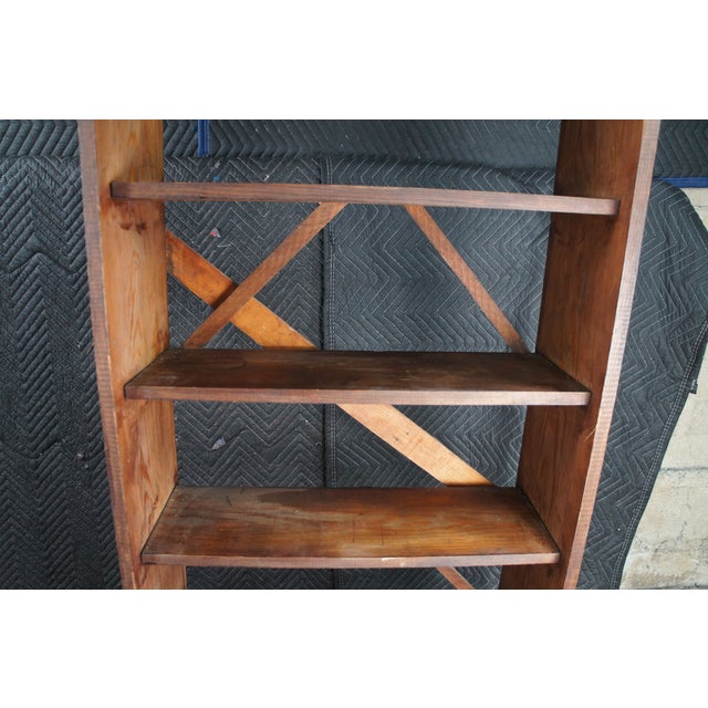 Late 20th Century Primitive Oak 6 Shelf Library Bookcase Bookshelf Office Console 58" For Sale - Image 6 of 10
