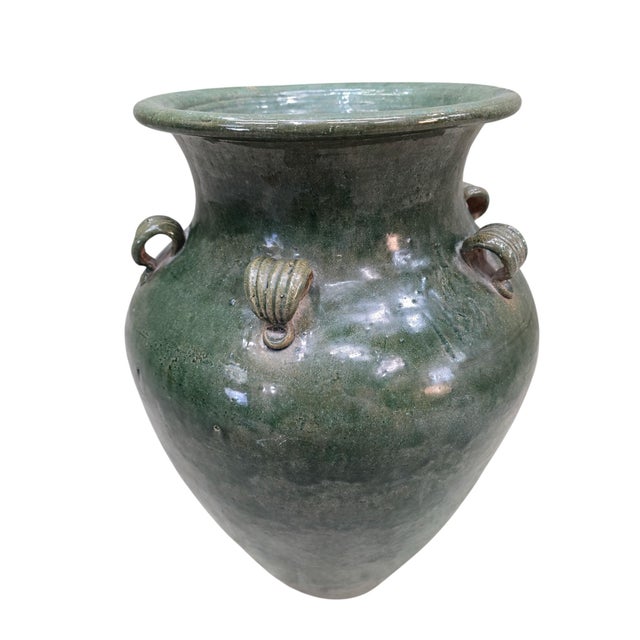 Modern Antique Stoneware Green-Glazed Mataban Jar Vase For Sale - Image 3 of 10