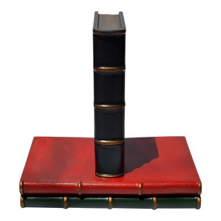 1980s Wood Wall Mounted Bookshelf in Red, Green, Black & Gold Carved Books For Sale