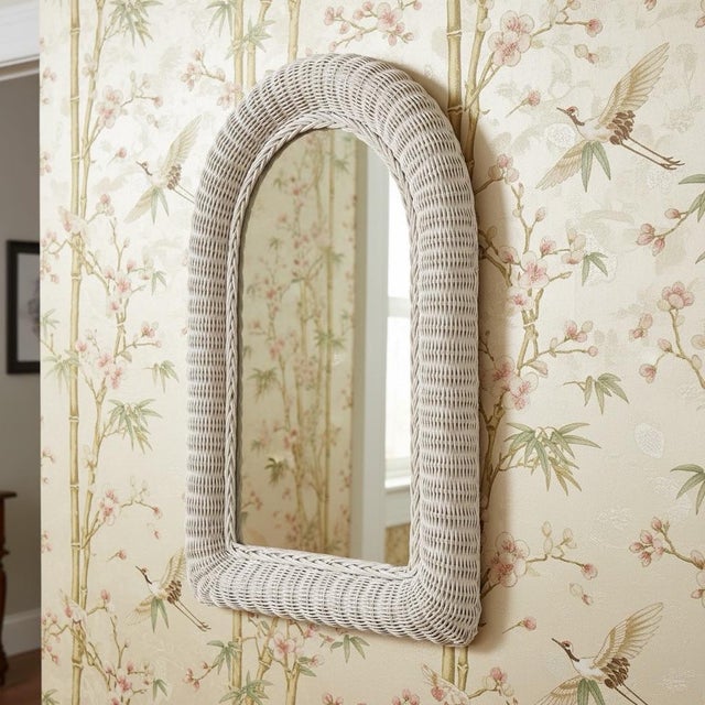 White Vintage White Rattan Arched Mirror For Sale - Image 8 of 12