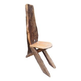 Vintage Primitive Live Edge Slab Stargazer Viking Chair (47x12) For Sale