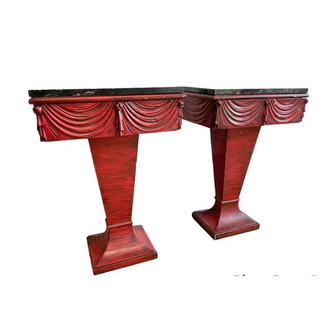 1940s 1940s Grosfeld House Entry Way Tables With Marble Tops- a Pair For Sale - Image 5 of 12