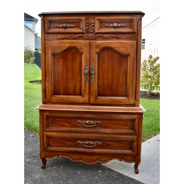 1960s Cherry Dixie Furniture Tall Chest Vintage French Provincial Cabinet Chest For Sale - Image 5 of 18