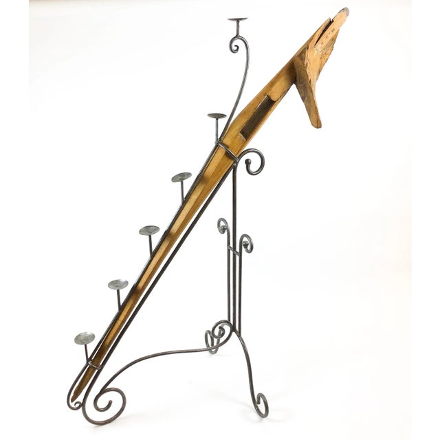 Wood Large Antique Artisan Wooden Plow Sculpture Candle Holder For Sale - Image 7 of 13