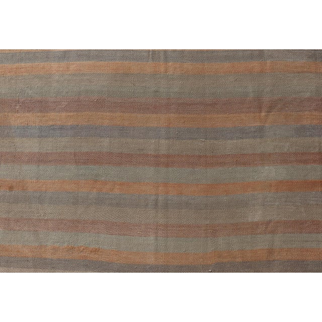 Mid 20th Century Vintage Turkish Kilim Gallery Runner With Soft Stripes in Sage, Peach, and Sand For Sale - Image 5 of 12