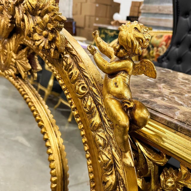 Italian Italian Style Gold Oval Wall Mirror – Hand-Carved Gold Leaf For Sale - Image 3 of 7