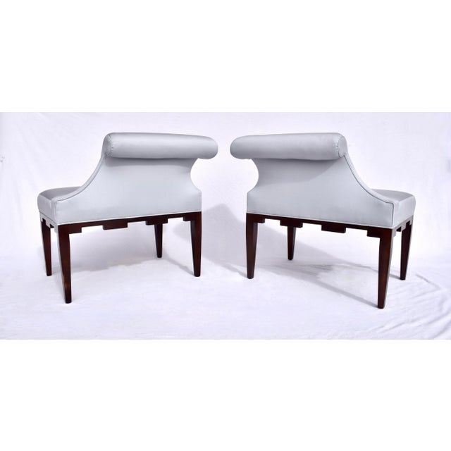 Baker Furniture Castle Corner Chairs, Walnut, Upholstery, Modern Usa For Sale - Image 9 of 11